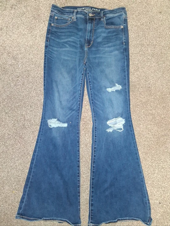 American Eagle Next Level Stretch Hi-Rise Bell Bottom Jeans - Distressed - 12R - Picture 1 of 4